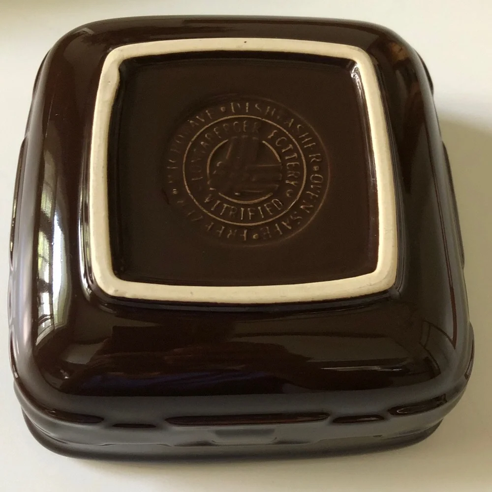 Set 2 Longaberger Pottery square bowls classic Woven Traditions chocolate brown